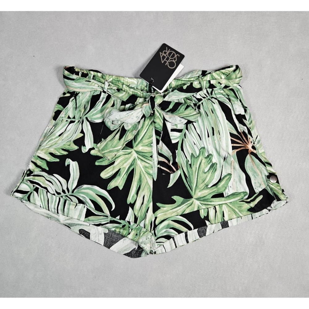 Chaser Womens Tropical Palm Print Tie Waist Shorts Size Large‎ NWT